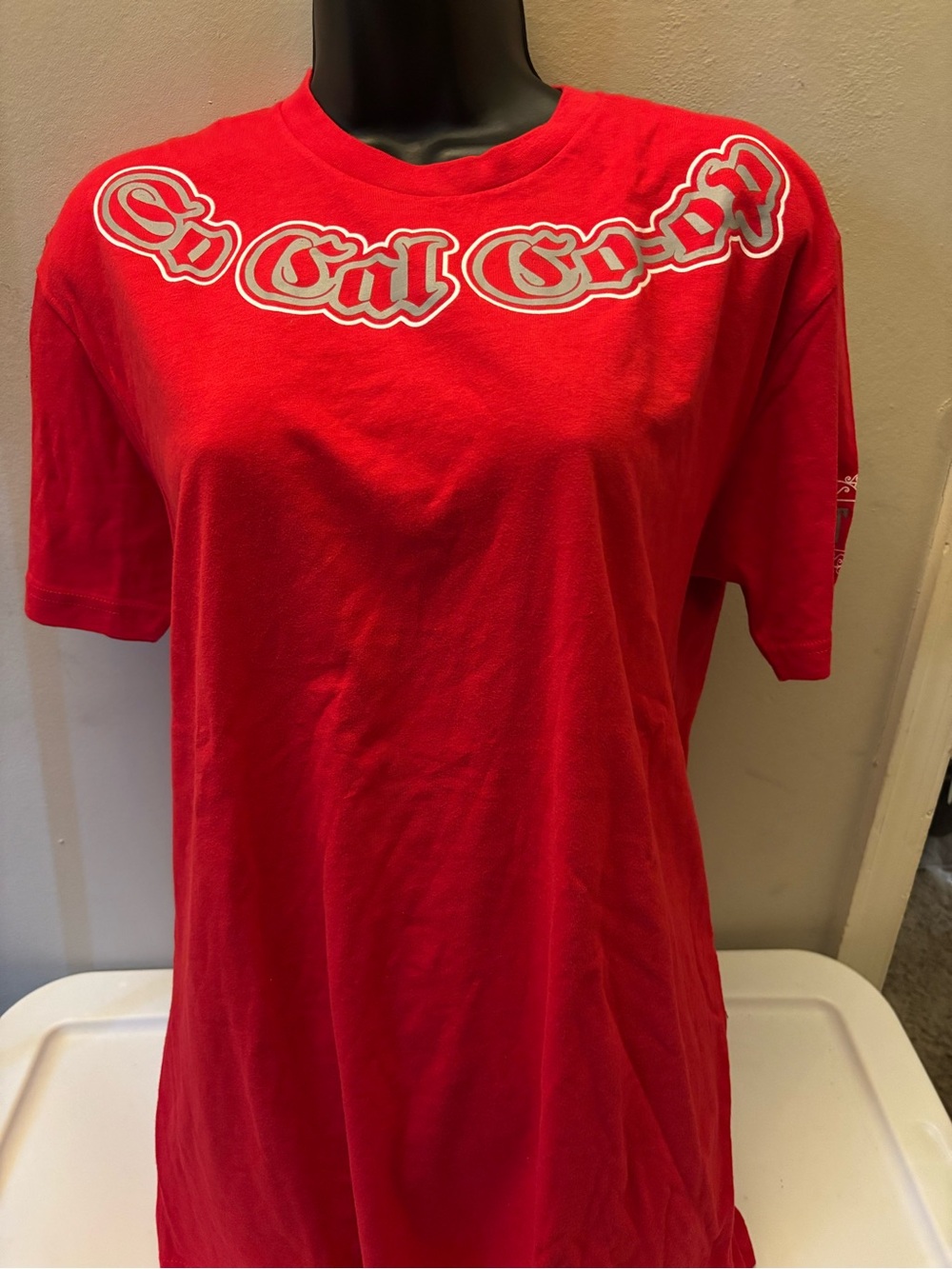 Next Level Apparel Red Tee with White and Silver Script